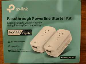 Powerline adapters, one pair TP-Link TL-PA9020P, rated at 2000 Mbps
