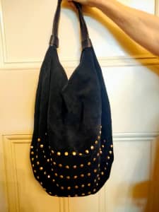 Tilka Suede Black Hobo Slouch bag with Gold Studs for $87