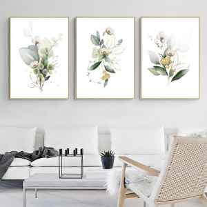 50cmx70cm Green and Gold Watercolor Botanical 3 Sets Gold Frame C...
