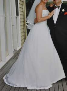 Romeo Bastone Couture Wedding Dress and Veil, Size 10, white silk