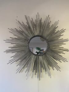 Oxidised style finish on Silver coloured metal Sun Ray Mirror