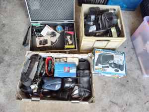 Vintage Film Camera Lens and accessories in 4 big boxes 
