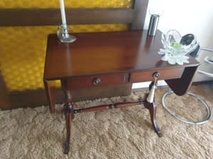 Hall Table Regency Style - Walnut with Drop Leaf and Drawers
