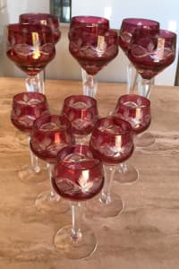 Bohemian Cut Glass Red Wine Goblets x 6