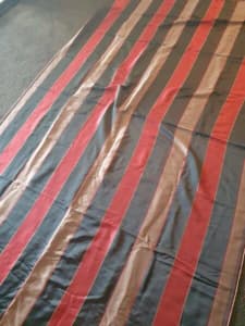 Curtain / upholstery fabric black gold red stripe 2 large pieces