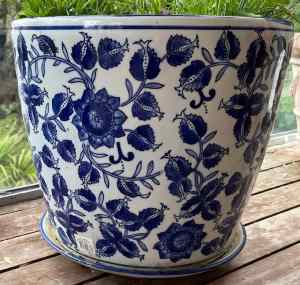 1 Blue/White Pot & Saucer (39x36cm) 5 Available- FIXED PRICE