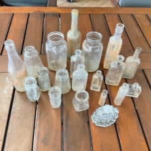 VINTAGE COLLECTION OF BOTTLES AND JARS