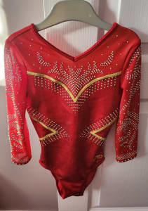 Red & Gold Crystal Gymnastics GMD Competition Leotard- size 6/8