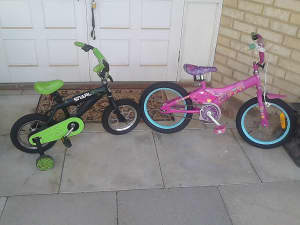 kids bike 16 inch girls barbie and boys black green 12.5 inch good con