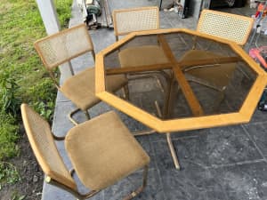 Vintage Rattan Cantilever chairs and table