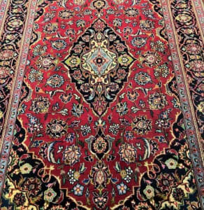 Fine and rare semi antique lambs wool handmade Kashan Persian rug
