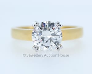 VALUED $46,500) LARGE 1.58 CT SOLITIARE DIAMOND RING IN 18K GOLD -