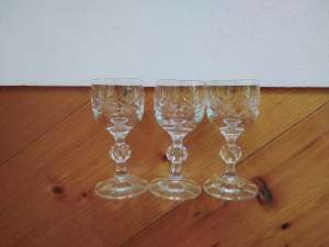 3 Vintage Crystal Sherry glasses with crystal ball stem