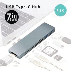 NEW - USB Type C Hub Adapter 7 in 2 Dual USB Type C Dock for MacBook