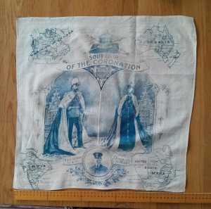 Antique 1911 souvenir handkerchief King George v & Queen M coronation 