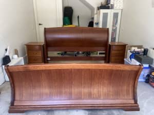 King Size Sleigh Bed Frame & 2 x Bedside Tables - Australian Hardwood