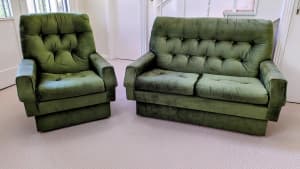 Vintage Green Velvet Couch Set