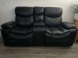 Real genuine leather black 2 seater x 1 seater recliners lounge