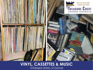 Vinyl, cassettes, VHS, DVDs, CDs, Bluray, laser discs, super 8