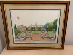 FRAMED COLOURED ETCHING-ST. JOSEPHS COLLEGE, NUDGEE BY RENE WITTING