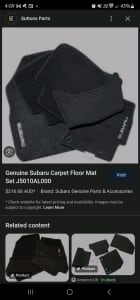 New genuine Subaru car mats