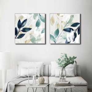 60cmx60cm Watercolour style leaves 2 Sets White Frame Canvas Wall...