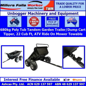 Millers Falls TWM Poly Dump Cart ATV Mower Tandem Tip Trailer 680kg