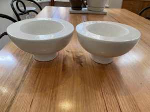TWO WHITE BOWLS - HAVE AS A DISPLAY OR USE FOR LOLLIES AND NUTS