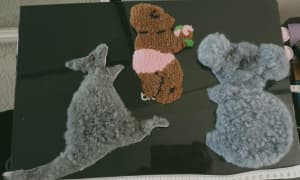 3 sewing sewons fur/sheepskin animals, koala, kangaroo & bear all new