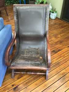Antique Solid Timber Leather Chair