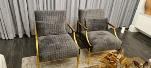 Garibaldi Textured Grey Velvet Brass Armchair 83cm 2 x arm chair 