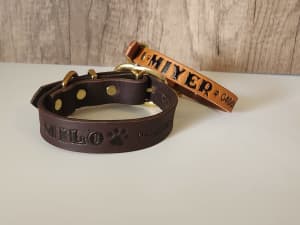 Australian Leather Personalised Dog COLLAR With Pet Dog Name