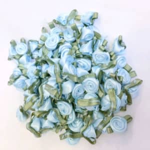Satin Small Grub Ribbon Roses, Baby Blue, 10pk	 [924]
