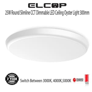 25W Round Slimline Tri Color Dimmable LED Ceiling Oyster Light 300mm