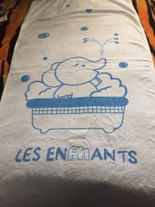 BABY TOWEL 144cm/70cm ,white and blue elephant in the bath $7