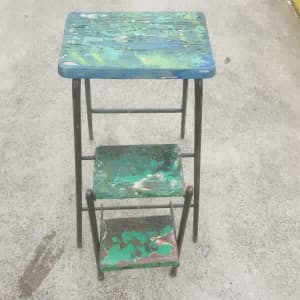 Rustic vintage 1950’s folding step stool kitchen plant pot stand
