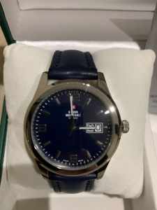 SWISS MILITARY BY CHRONO WATCH NAVY LEATHER PERFECT CONDITION