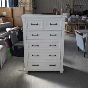 NEW TALAGE TALLBOY 6 DRAWERS FULL TIMBER COLOR WHITE RRP $ 1599