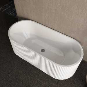 1700mm Freestanding Ripple Oval Grooved Gloss White Acrylic Bathtub