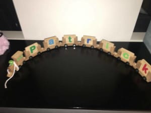 Wooden Train AS NEW Letters spell PATRICK **$10 (new is $72)