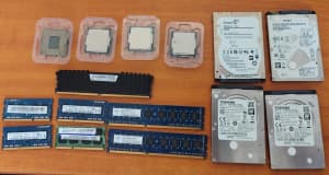 Bundle of Computer parts. CPUs, Memory, Drives.