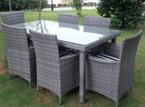WICKER OUTDOOR DINING FURNITURE SETTING ,6 SEATS,VINTAGE GREY