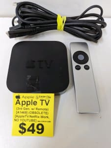 Apple TV 3rd Gen (w/ Remote & Cords) (A1469) (Obsolete)