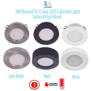 3W Round Tri Color LED Cabinet Light Surface & Flush Mount