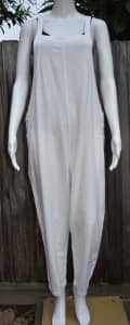 LONGLOST White Linen Dungeree Overalls - Size 10 - EUC