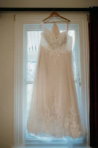 A-line Wedding Dress, size 24, off shoulder, excellent condition