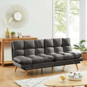 3 Seater Velvet Sofa Bed Futon Charcoal
