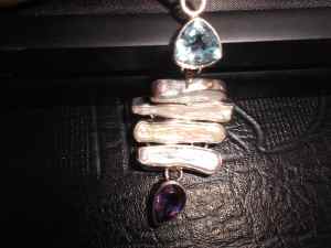 NEW PENDANT with tag Charles Albert blue trilliant cut topaz amethyst
