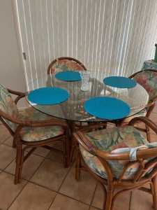 Glass table 4 bamboo chairs