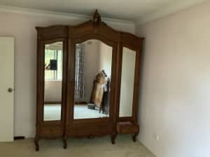 Antique wooden French provincial wardrobe in tiger oak mint condition